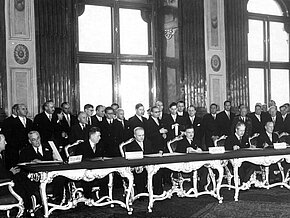 Unterzeichnung des Staatsvertrages im Marmorsaal des Belvedere