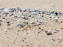 Mikroplastikteilchen auf einem Strand vor Hawaii
