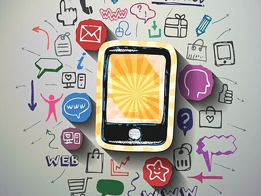 Internet Symbole und ein Smartphone