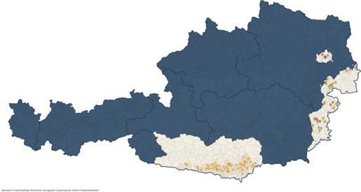 Grafik von zweisprachigen Schulstandorten in Oesterreich