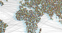 Das Bild zeigt eine Weltkarte voller Menschen und Vernetzungen zwischen ihnen