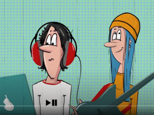 Zwei animierte Figuren bei der Musikausübung