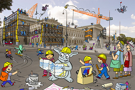 Illustration des Parlamentsgebäudes als Baustelle