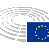 Das Logo des Europäischen Parlaments besteht aus der EU-Flagge und einem runden, mit grauen Strichen angedeuteten Sitzungssaal