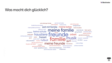 Wordcloud: Was macht dich glücklich? Freunde, Familie, Musik u.v.m.