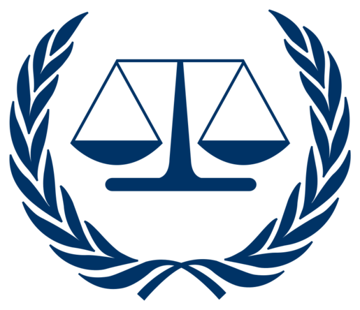 Logo des ICCs: Waage mit Lorbeerkranz