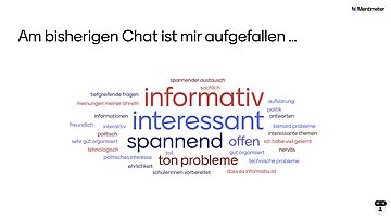  Umfrage: Am bisherigen Chat ist mir aufgefallen …(Worldcloud: informativ (6), interessant (6); spannend (4) u.a.m. (N=18)