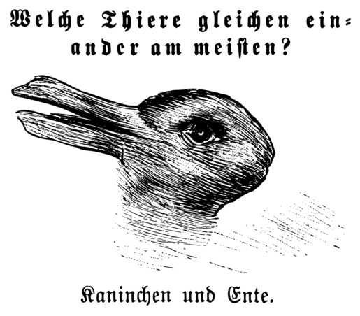Mehrdeutige Zeichnung, die gleichzeitig ein Kaninchen und eine Ente zeigt.