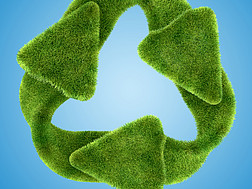 Grünes Gras Recycling-Symbol auf blauem Hintergrund