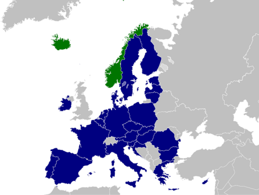 Der EWR besteht aus den Staaten der Europäischen Union (blau markiert). Zudem kommen noch Island, Liechtenstein und Norwegen (grün markiert) hinzu.