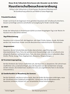 Gesetz zur Haustierschulbesuchsverordnung auf dem Gesetzesblatt der Demokratiewebstatt