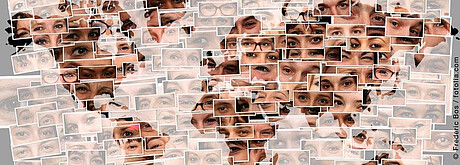 Viele Gesichter formen die Kontinente auf einer Weltkarte