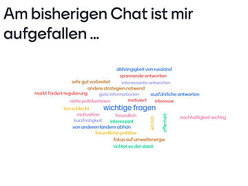 Wordcloud zur Frage "Am bisherigen Chat ist mir aufgefallen"