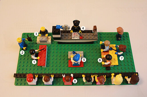 Eine Gerichtsverhandlung, die mit Lego-Figuren nachgestellt ist 