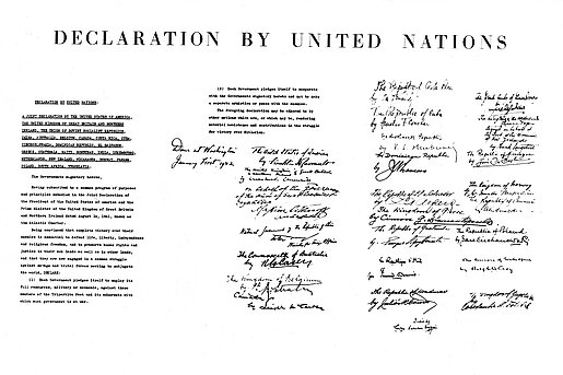 Dokument zur Gründung der United Nations mit Unterschriften