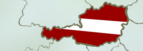 Eine Landkarte Mitteleuropas, wo Österreich mit rot-weiß-roten Streifen markiert ist