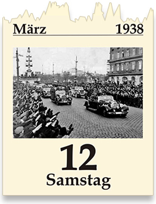 <a href="http://commons.wikimedia.org/wiki/File:Bundesarchiv_Bild_146-1972-028-14,_Anschluss_%C3%96sterreich.jpg">Viele Menschen jubelten Hitler und seiner Gefolgschaft zu – hier in der Praterstraße in Wien</a> © Bundesarchiv, Bild 146-1972-028-14 / C