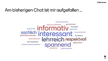 Umfrage: Am bisherigen Chat ist mir aufgefallen ... informativ, interessant, lehrreich, spannend, respektvoll, sachlich u.v.m.