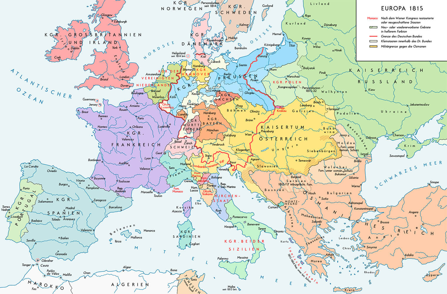 Europa zieht neue-alte Grenzen in Europa nach dem Wiener Kongress (1815).