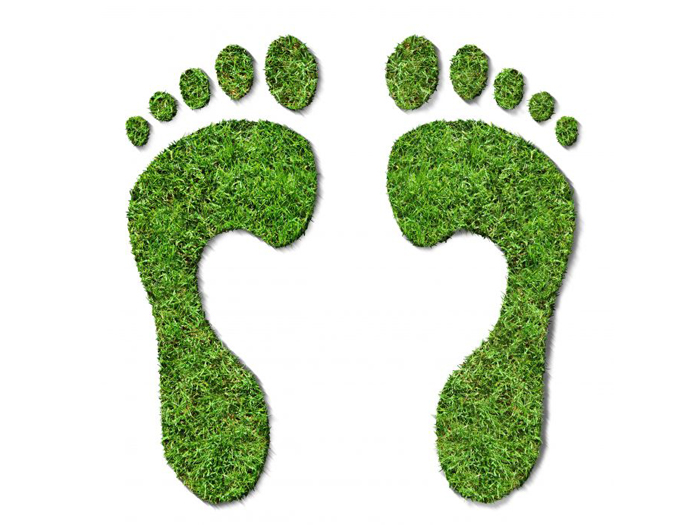 Zwei grüne Fußabdrücke aus Gras