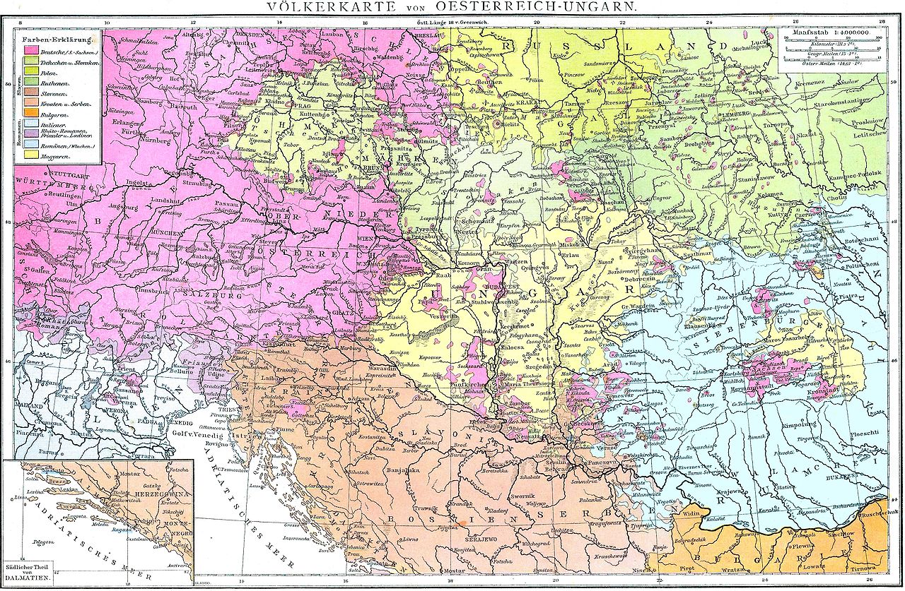 Ethnomgrafische Karte Österreich-Ungarn beim Zensus 1880.